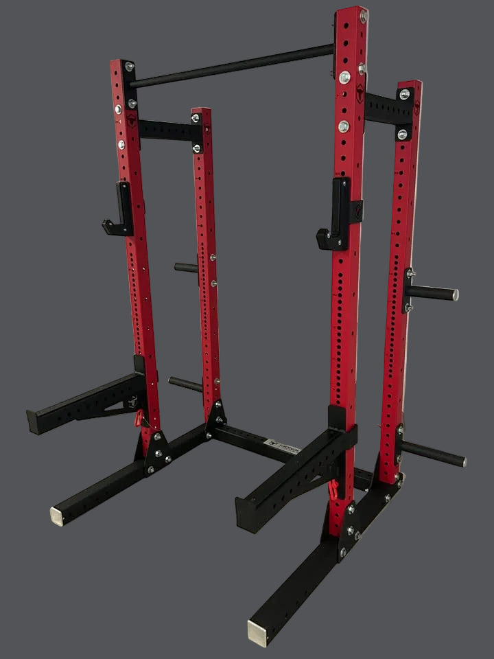 Half Rack Iron Bull avec bras de sécurité, manchons pour plaques Iron Bull et accessoire pour Dips de même marque comme neufs