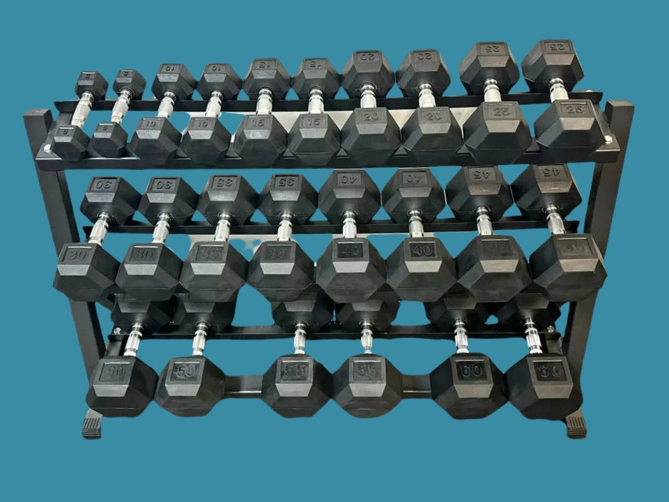 Ensemble neuf de 780lbs d'haltères Ergo Grip Prenium de 5 à 60lbs avec support