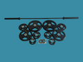 Ensemble neuf incluant barre de 7 pieds chrome noir testée 700 lbs + 175lbs de plaques Tri Grip classiques et collets