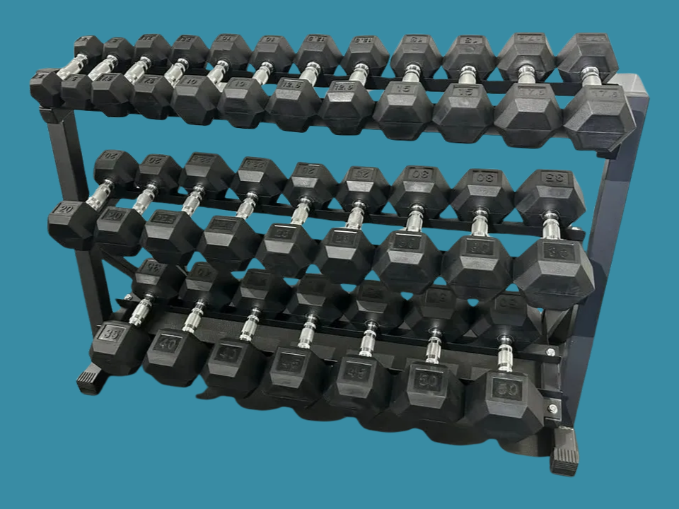 Ensemble neuf de 670lbs d'haltères Ergo Grip Prenium incluant poids spécialisés avec support
