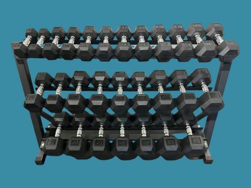5-50 d'haltères Ergo Grip Prenium à 1.20$/lb - incluant poids spécialisés (670lbs) + support