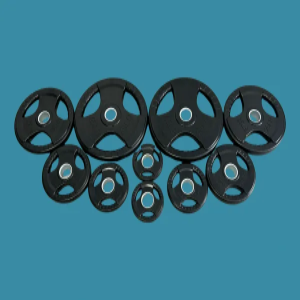 Ensemble incluant barre olympique polyvalente + 175lbs de plaques Tri grip classiques et collets à verrouillage hexagonal