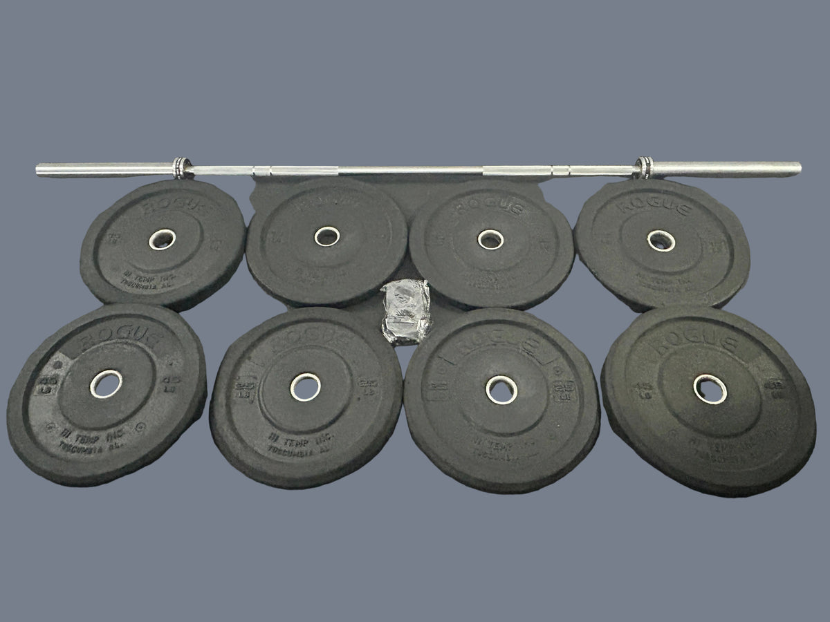 Barre d'entraînement Atlantis neuve et 190lbs de plaques ROGUE HI-TEMP et collets neufs